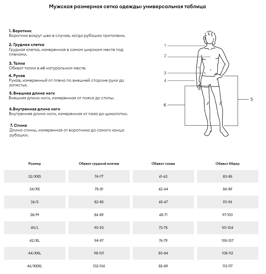 Homme Size Chart